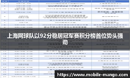 上海网球队以92分稳居冠军赛积分榜首位势头强劲